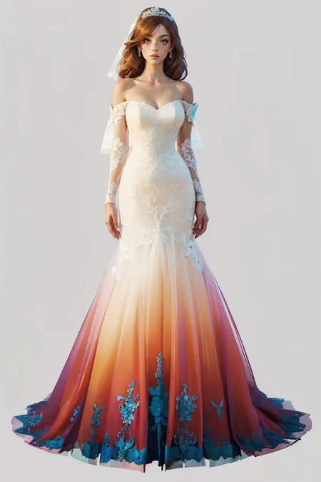 Teal Dipped Wedding Dress