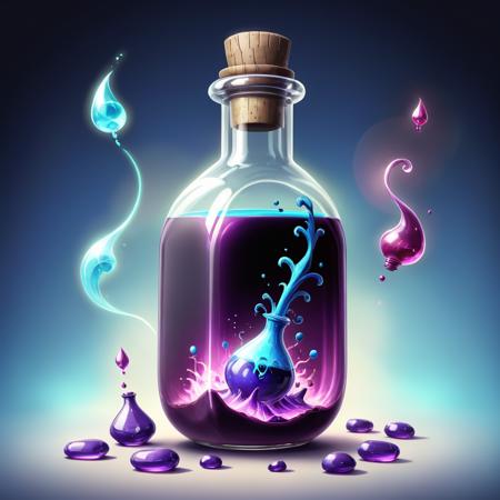 concept art (Ultrarealistic:1.3) <lora:FFusionXL-SDXL-Potion-Art-Engine-LyCORIS-LoKR-v1:1> a purple bottle with a blue liquid inside, painting of one health potion, health potion, potion, potion of healing, hyper realistic poison bottle, magic potions, magical potions, alchemy concept, making a potion, purple liquid, 3 d render stylized, fantasy game spell symbol, 3 d fluid simulation render, potions, glowing liquid, rpg item render on a blurry background of Hospital Zen Healing Sky Pods . digital artwork, illustrative, painterly, matte painting, highly detailed