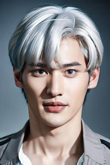 ((((1boy , full shot,  white hair  color :1.5)))),(8k, RAW photo, best quality, masterpiece:1.2), (realistic, photo-realistic:1.4), (extremely detailed CG unity 8k wallpaper) , (( smile close up shot portrait of a charming Horsen posing for shang yoon magazine in light blue, in the style of deconstructed tailoring, close up, rounded, precisionist, limited color range, duckcore, celestial :1.4)),((super biggest muscle chest )), ((muscular arms and a broad chest, strong, athletic, muscle:1.3 )), hyper detailed, soft lighting, strong backlight, beautiful lighting , hyperreal, front shot, ((random photorealistic full pose :1.3)),(day scene:1.2) 4k, cinematic, widescreen, zoom out, intricate detail, finely detailed, hyper detailed, insane details, centered, epic composition, smooth, extreamly realistic, cenematic, attractive beautiful, hyper realistic, photographed by Canon EOS 6D Mark II RF