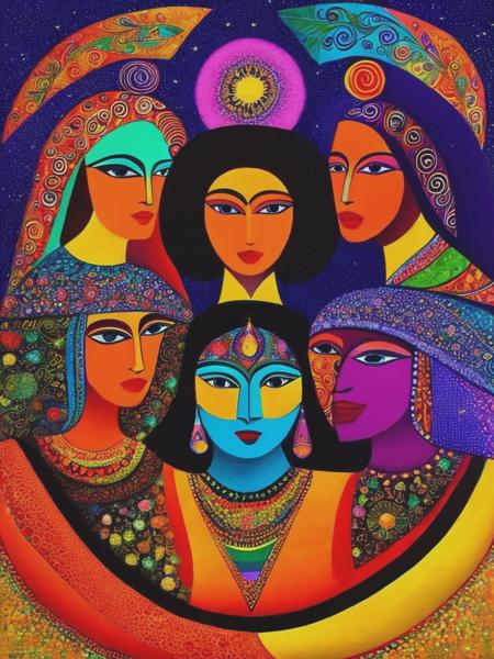 <lyco:LaurelBurch:1.0> fantasy women in the style of laurel burch