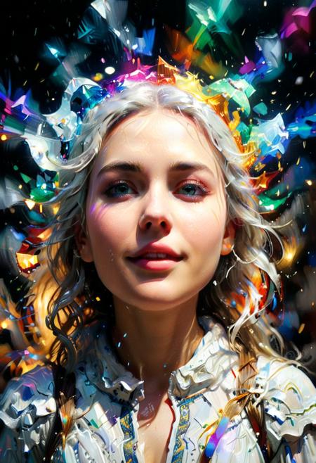 ultra detailed, sharp focus, best quality, masterpiece, colorful, avalanche, (glow:0.4), hands risen, glow from below, messy long white hair, night time, (heavy blizzard:1.6), volumetric lighting, best quality, masterpiece, intricate details
 glow, glowing silhouette, dream, dreamworld,Leo Dragonheart, white, glow,impossible figures, paradoxical art, paradox, impossible geometry, hypercube, abstract fantasy castle, Typographic art (masterpiece,best quality,niji style),Gustav Klimt,painterly,1girl,white (level difference:1.8),(Colorful rays of light colliding and merging with each other),(depth of field),1girl's side face blends with the rays of light,((side face)),(hair is rays of light:1.7),(Colorful rays of light surround the body:1.7),smile,made of rays of light,Gravity up,Bright Glow,(rays of light),Plasma state,stunningly beautiful, masterpiece, detailed background,ultra high quality model, ethereal background,abstract beauty, explosive volumetric, oil painting,heavy strokes,Romantic lighting,Sub-Surface Scatterring,lens 135mm,f1.8,glow,8k,Amidst the ghostly ectoplasm, an ethereal eyeball floats, emanating an eldritch glow. Translucent and mist-veiled, it embodies pure horror and chaotic mastery. Frozen in a uniquely dynamic postu
