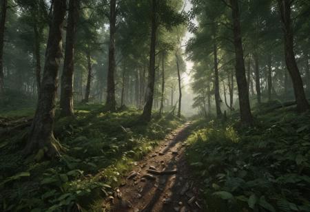 (Realism: 1.4), Cinematic lighting. super panoramic mode, forest landscape, super, ultra, detailed images.
