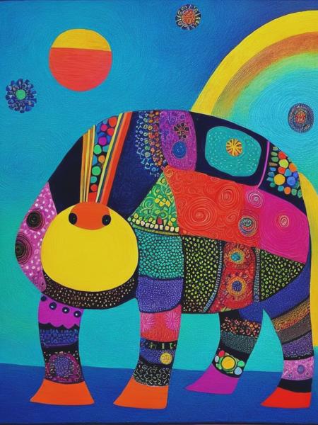 <lyco:LaurelBurch:1.0> hippo , by Laurel Burch,