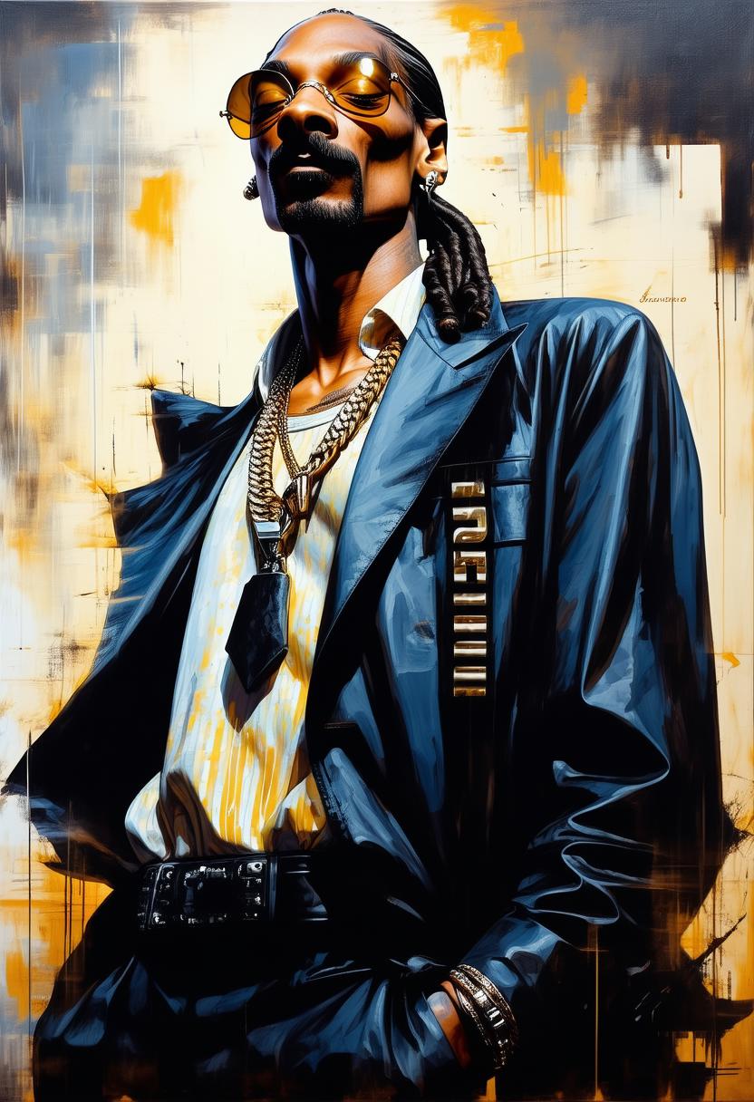 (Mike Deodato's painting depicting:1.5) Snoop Dogg as a secret agent.