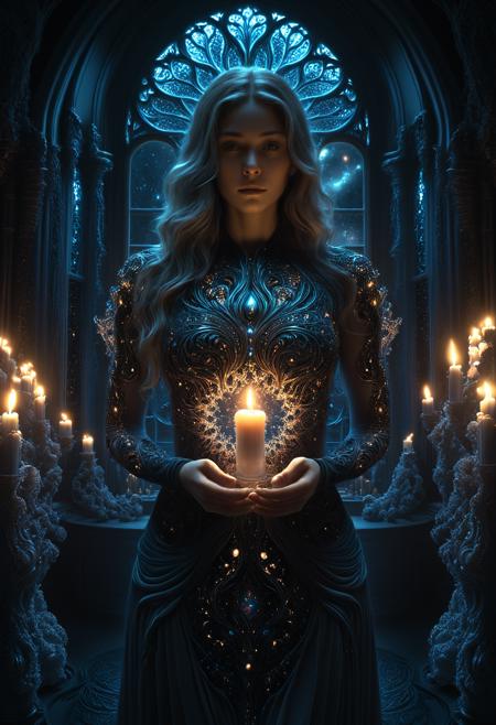 professional 3d model milky way, <lora:Beeple_generative art-000005:1>,Beeple,, fanciful floral mandelbulb,<lora:Abstract Concept-Chaos:0.4>,intricate fractal art,apophysis, chaos,, a woman with long hair standing in a dark room with candles in her hands and a window behind her,<lora:CB-Fantasy-000004:1>, Charlie Bowater, fantasy art, a detailed painting, exquisite details, . octane render, highly detailed, volumetric, dramatic lighting