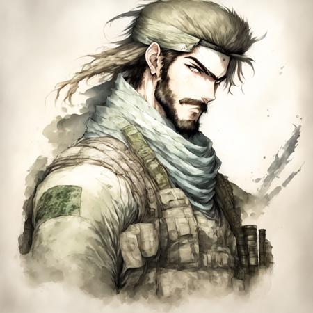 anime, drawing of legendary solid snake from metal gear solid (BigBossInk style:1)  <lora:djzBigBossInk:0.8>