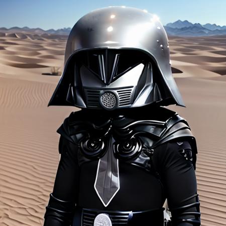 <lora:DarkHelmetV2Lora:0.9> man, helmet, mask, hood, in a desert