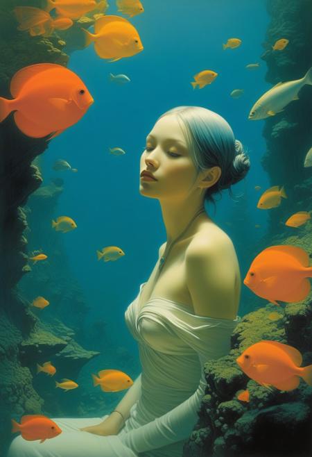 Curiosity, fascination, phosphorescence Artists: Mann, Gammell, Kley, Goldin, Gerome, Quentin Blake, Damien Hirst, Hajime Sorayama, Anne Bachelier, Gibson, Rockwell, Seagrave, Alberto Vargas, N.C. Wyeth, beksinski, Parrish Style: American Realism Color Palette: warm Vibrant, Parrish blue Techniques: impasto Details: idyllic, innocence, fractalize