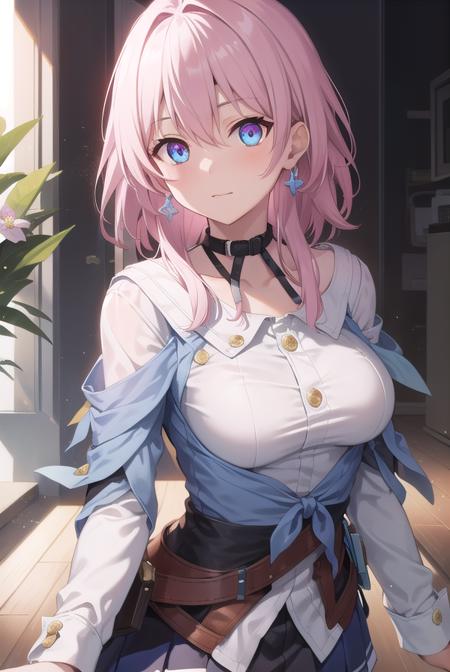 marchseventh, <lora:marchseventh-lora-nochekaiser:1>, 
march seventh, blue eyes, hair between eyes, medium hair, pink eyes, pink hair, two-tone eyes,
BREAK ankle boots, archery shooting glove, badge, bare legs, black choker, black corset, black footwear, black gloves, blue jacket, blue skirt, boots, button badge, buttons, choker, collarbone, corset, earrings, flower ornament, gloves, high heel boots, high heels, jacket, jewelry, long sleeves, miniskirt, partially fingerless gloves, pleated skirt, shirt, single earring, single glove, skirt, thigh strap, tied jacket, underbust, white shirt
BREAK looking at viewer, 
BREAK indoors, classroom,
BREAK <lyco:GoodHands-beta2:1>, (masterpiece:1.2), best quality, high resolution, unity 8k wallpaper, (illustration:0.8), (beautiful detailed eyes:1.6), extremely detailed face, perfect lighting, extremely detailed CG, (perfect hands, perfect anatomy),