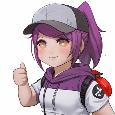 Highly detailed, High Quality, Masterpiece, beautiful, IncrsAprobMeme, <lora:AprobMeme:0.9>, chibi, thumbs up, leah, ponytail, baseball cap, purple hoodie, midriff, short sleeves, <lora:Char_Meme_Leah:0.85>