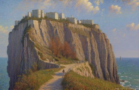 (impressionism:1.1), Cliff/Bluff , russian panel houses, (bob layzell:0.8), rural, scene painting,a painting,scenery, <lora:russian_panel_houses_v105:0.8>,