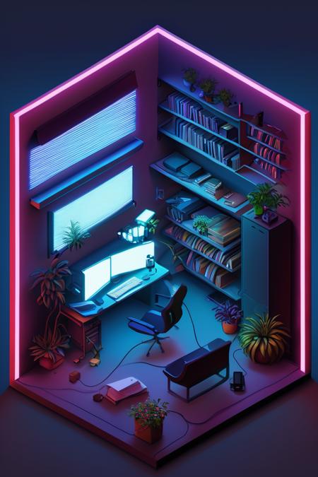 Isometric Neon (Building and Interior) [SDXL & SD1.5] SDXL