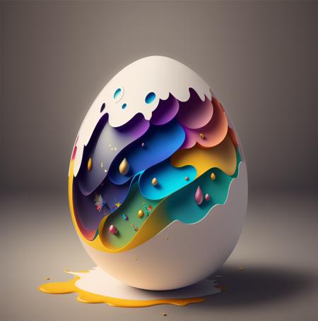 a colorful egg with a cracked shell and paint splatters on it's side and a white background, gradient, gradient_background, grey_background, musical_note, no_humans, (pokemon_\(creature\:1.38)), water fall, highly detailed, dark shadows, drawn with thin veined sketch ink, trending on artstation a2i by Thomas Sndlin-Karl Friedrich # Letter A