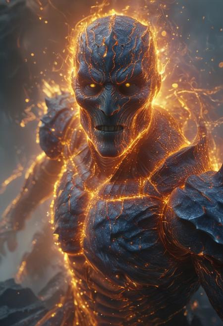 Astral Aura, (auralora:1.2), dark fantasy aesthetics, movie poster, centered composition, close-up photography by Geof Kern. portrait, (draconic theme:1.1) (glowing fiery eyes:1.05),  (mouth open:0.65), elemental fiery armored champion, [heavy armor:molten rock:2], covered in molten rock,  flowing lava, cracks, steam, dynamic pose,    obsidian in background,   cinematic cataclysmic atmosphere,. (Detailed face, detailed skin, skin texture, skin pores, (freckles:0.9)). (ethereal wisps and Sparks, dust particles, particle system:1.4). Gritty, raw, emotional, liminal fog, shimmering light. A mesmerizing blend of light and shadows. <lora:Aurastronger_SDXL:1>, astral, colorful aura, vibrant energy