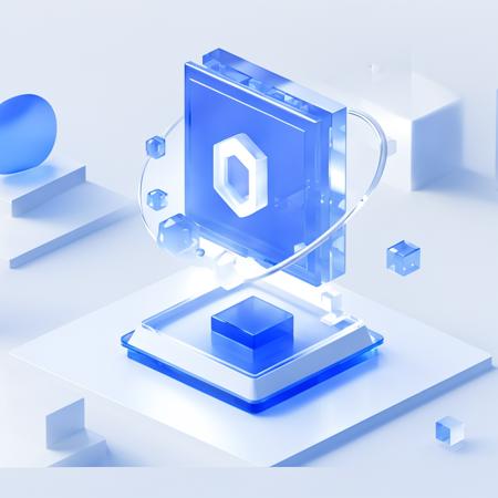 Blue sapphire|gold Computers icon,many details, octane render, transparent glass texture,frosted glass, transparent technology sense, industrial design, white background, studio lighting, sunshine, flat, minimal, quasi-object, axisymmetric, blender, C4D, best quality, 4k