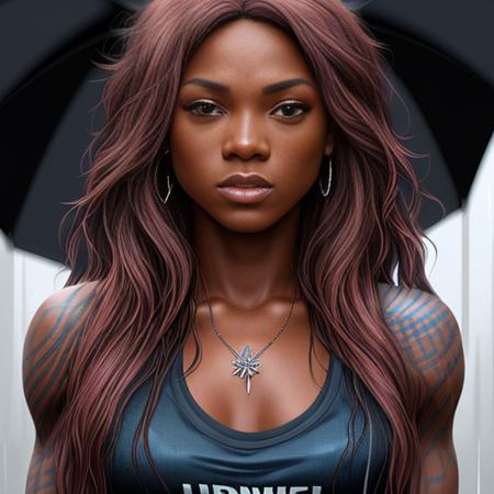 anafoxxx-4000,  outside in the rain, soaking wet, close up portrait, with tribal tattoos, (detailed facial features:1.15), Unreal Engine 5, 8K, HQ, HDR, amazing detail, intricate details, shallow depth of field, reflections, art by artgerm and greg rutkowski