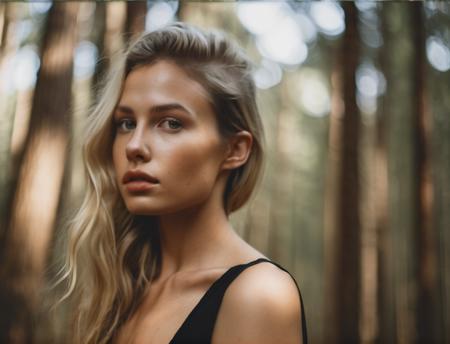 <lora:sydneyroper_lora_xl :1> sydneyroper a close up portrait fashion photo of a beautiful 26 y.o woman in the forest, fear, lonely, fashion, designer, (high detailed skin:1.2), 8k uhd, dslr, soft lighting, high quality, film grain, Fujifilm XT3