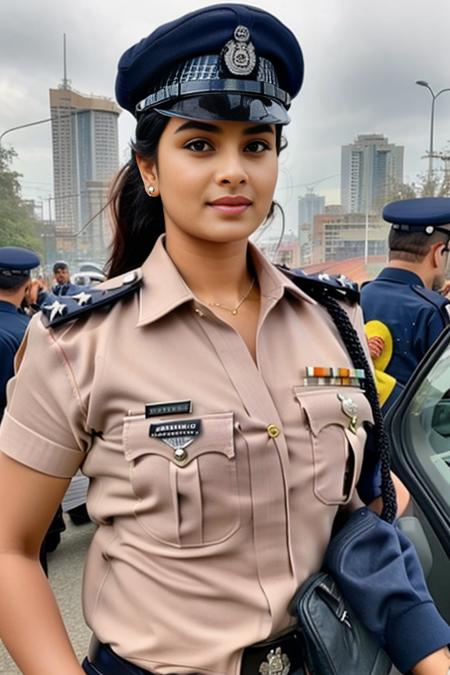 1 girl, beautiful, masterpiece, hyper realistic, detailed, <lora:Indian Police Uniform by Stable Yogi:1> Indian police uniform