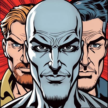 Comic book style. Men’s faces.