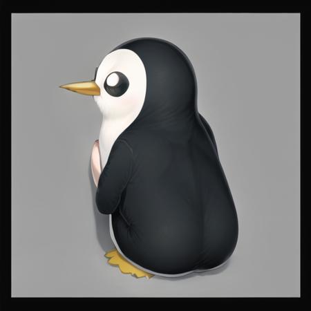 <lora:gunther:0.7> gunther, penguin, looking back, solo focus, masterpiece, high quality, no humans, solo, simple background, full body, no humans, border, black background, black border, animal focus