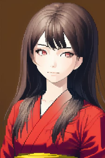 a portrait of a girl in red kimono