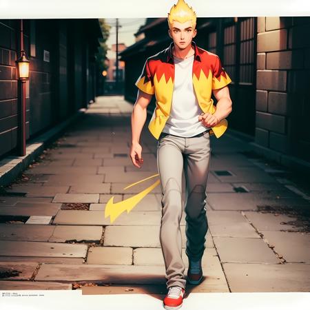 ((masterpiece, best quality)),(complex light),1boy, solo ,full body, martin mystery, blonde hair,<lora:MartinMystery1-10:0.8>,simple background, gray pants, red shoes, yellow  jacket,walking, horror \(theme\), horror lighting