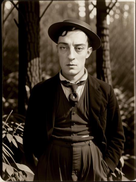 <lora:Buster Keaton-3.0a:1>  <lyco:mollie monger_v1.0b:0.5>, portrait of buster keaton hat in the forest