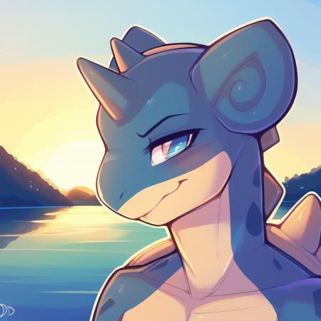 (masterpiece:1.2, best quality:1.2, 2D:1.2, sharp:1.2), perfect anatomy, perfect eyes, perfect background, (afternoon environment), (lake), (solo, headshot potrait)
(by_zonkpunch, by_zackary911, by_dimwitdog)
BREAK
lapras, blue body, grey shell, pokemon, looking at viewer