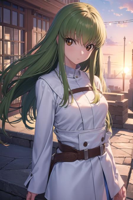 codegeasscc, <lora:codegeasscc-lora-nochekaiser:1>, 
cc, (brown eyes:1.5), green hair, long hair, straight hair,
BREAK straitjacket, (white straitjacket:1.5), wide sleeves, belt, black belt,
BREAK outdoors, city,
BREAK looking at viewer, (cowboy shot:1.5),
BREAK <lyco:GoodHands-beta2:1>, (masterpiece:1.2), best quality, high resolution, unity 8k wallpaper, (illustration:0.8), (beautiful detailed eyes:1.6), extremely detailed face, perfect lighting, extremely detailed CG, (perfect hands, perfect anatomy),