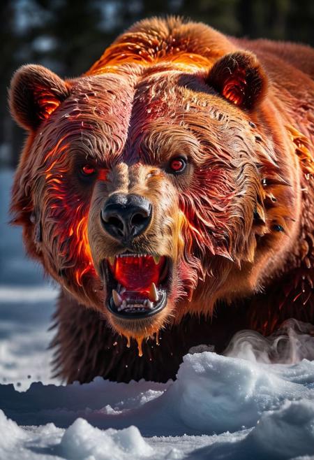 the face of a (roaring:1.8) fierce grizzly bear made out of glowing hot iron inside cold nitrogen, intricate, detailed,  <lora:- SDXL - frzrenit_red_hot_nitro_V2.0:.8>