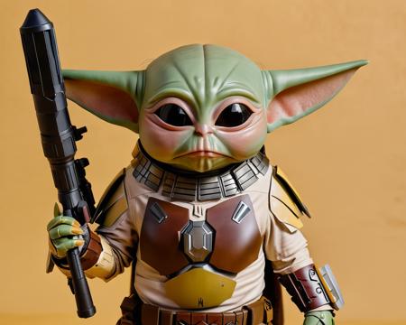 <lora:mandalorian_SDXL:0.9> mandalorian<lora:Grogu:0.8> Grogu wearing his mandalorian armor posing for the camera