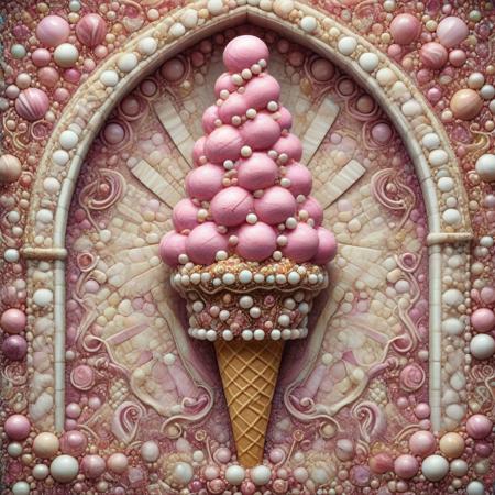 lazympos, closeup view, character focus, depth of field,
stained glass window, abstract, gradient, fantasy, strawberry ice cream cone, made of marble beads, pink and beige theme