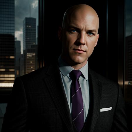 Hyperrealistic art of  <lora:lex luthor SD1.5:1.2>
lex luthor a man in a suit and tie standing in front of a city, Extremely high-resolution details, photographic, realism pushed to extreme, fine texture, incredibly lifelike