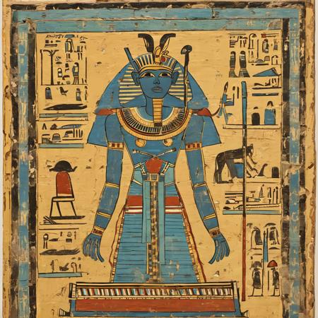 <lora:Ancient_Egypt_Painting_Style:1> ancientegypt, old egyptian wall painting of a modern robot, ancient, 2d, perfect composition, masterpiece