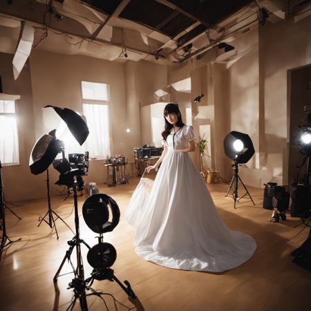 photostudio, shooting light, indoors, cable, light, cyclorama, white cyclorama,