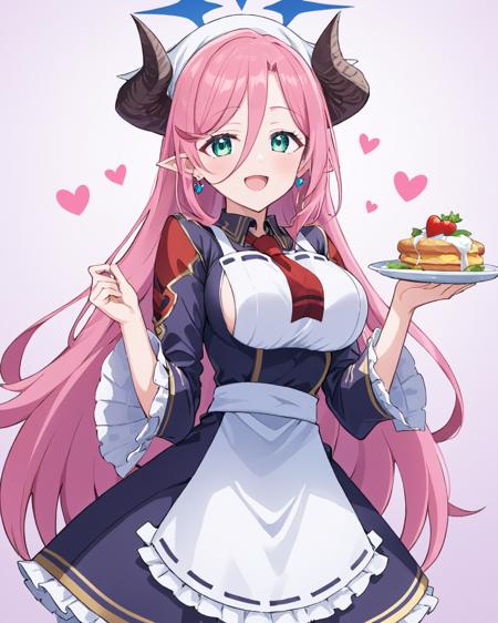 juri \(blue archive\),juri \(blue archive\),1girl, solo, horns, holding_plate, mole_under_eye, looking_at_viewer, open_mouth, heart, earrings, maid_apron, frilled_sleeves, maid, smile, breasts, dress, long_sleeves
<lora:juri_(blue_archive)_image78_2023-12-01-000055:1>halo. gorgeous,key visual, vibrant, studio anime,award-winning, professional, highly detailed,high budget, cinemascope