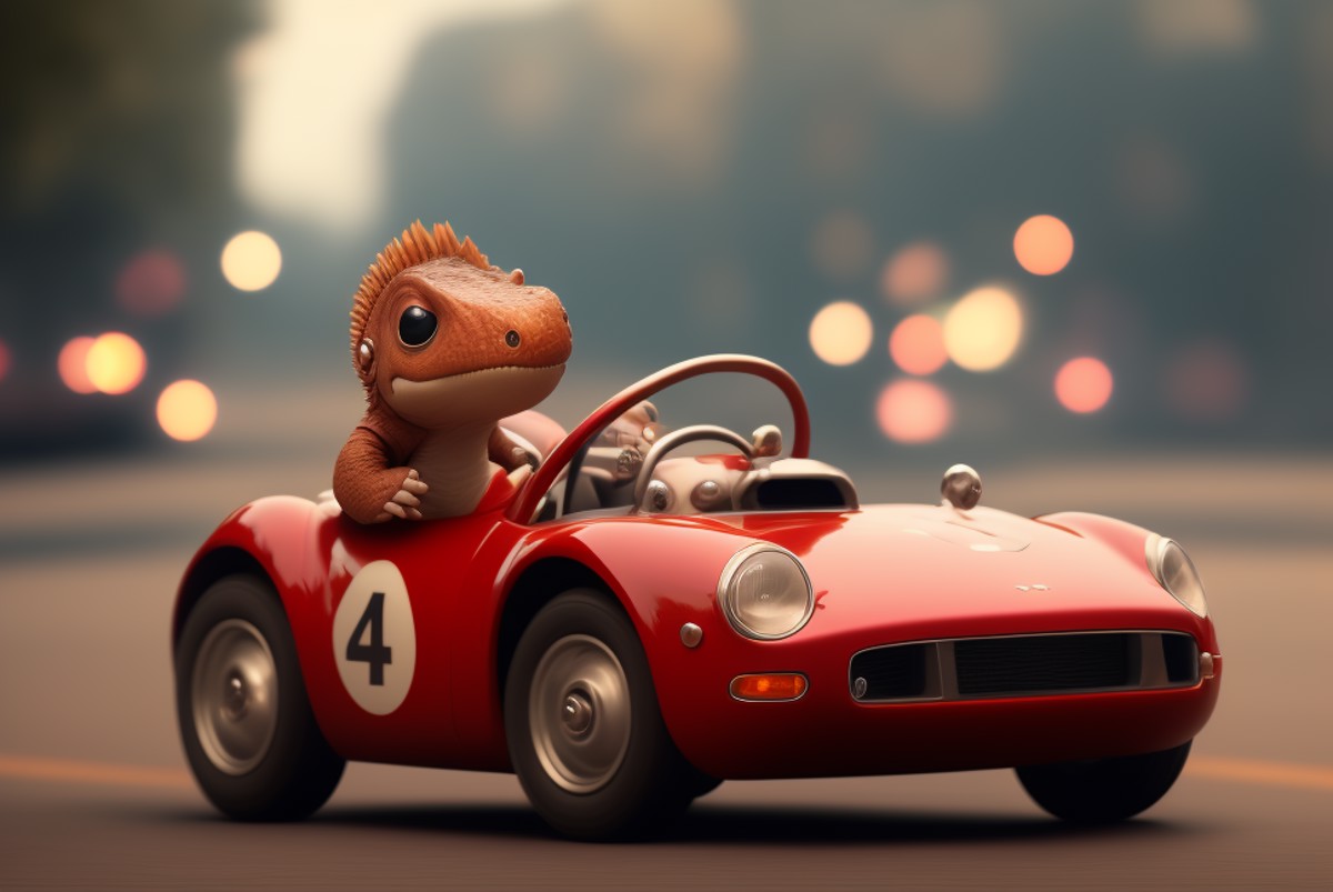 cinematic portrait of a cute dicuki driving a car  , beautiful, cute , 4k, detailed , digital art, trending arstation