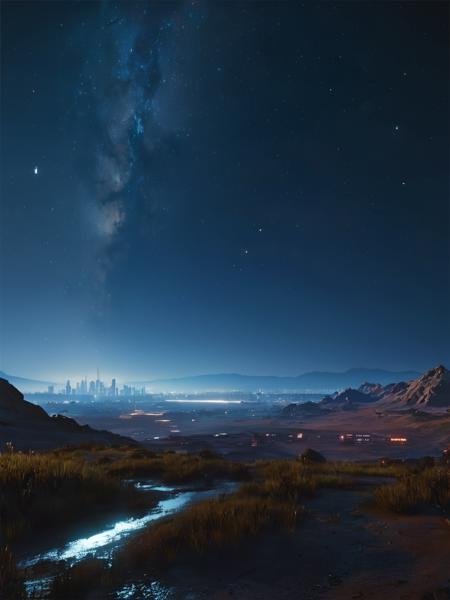 Random alien landscape, starry sky ,<lora:3DCyberpunkStyle_Hap_XL:1.3>,cyberpunk 2077 style,