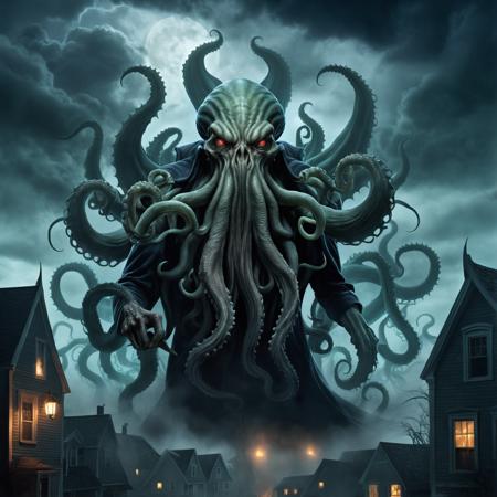 misty, cloudy sky, cthulhu rising, ruler of the demons, ominous night mist, davy jones with tentacles, dark neighborhood, the most epic, banshee,