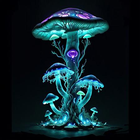 Create a 3 minutes video for YouTube about Kleptoparasi King of all Calamities  An eerie mushroom cathedral, its bioluminescent interior casting a soft, ethereal glow. The walls and ceiling are lined with cracked, glowing blue veins that mimic the intricate patterns of shattered glass, hinting at the presence of archaea and bacteria. In the center of this mystical space, a Kleptoparasi is a mixes of archaea/bacteria/mushroom/parasite/fungi a living virse humanoid entity, stands tall with its translucent bioluminescence glass like skin revealing a complex network of neon glowing veins in the same electric blue hue. Its eyes are two piercing dots of light that seem to pulse in sync with the surrounding fungal structure. The creature wears tattered robes made from what appear to be discarded membrane scraps, giving it an otherworldly, yet strangely organic appearance. As it steps into the heart of the cathedral, its veins flare up in a symphony of colorful flames—purple, teal, yellow, green, red, orange, and pink—manifesting its Kleptoparasitism Striker form. Its hands are now engulfed in a fiery dance of multiple hues, each flame representing a different type of energy stolen from various hosts. The parasite's posture is one of determination, its eyes focused on the horizon of the mushroom forest beyond, symbolizing its relentless pursuit of new life to infect and adapt to. The scene is a mesmerizing blend of beauty and horror, showcasing the delicate balance of life