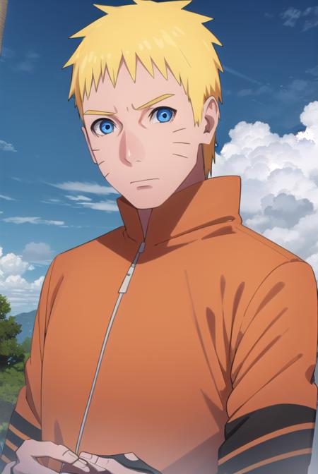 narutouzumaki, <lora:naruto uzumaki-lora-nochekaiser:1>,
naruto uzumaki, uzumaki naruto, blue eyes, blonde hair, male focus, facial mark, whisker markings, short hair,
BREAK long sleeves, jacket, orange jacket, pants, black pants,
BREAK outdoors, nature, forest, grass, sky, sun, clouds,
BREAK looking at viewer,
BREAK <lyco:GoodHands-beta2:1>, (masterpiece:1.2), best quality, high resolution, unity 8k wallpaper, (illustration:0.8), (beautiful detailed eyes:1.6), extremely detailed face, perfect lighting, extremely detailed CG, (perfect hands, perfect anatomy),