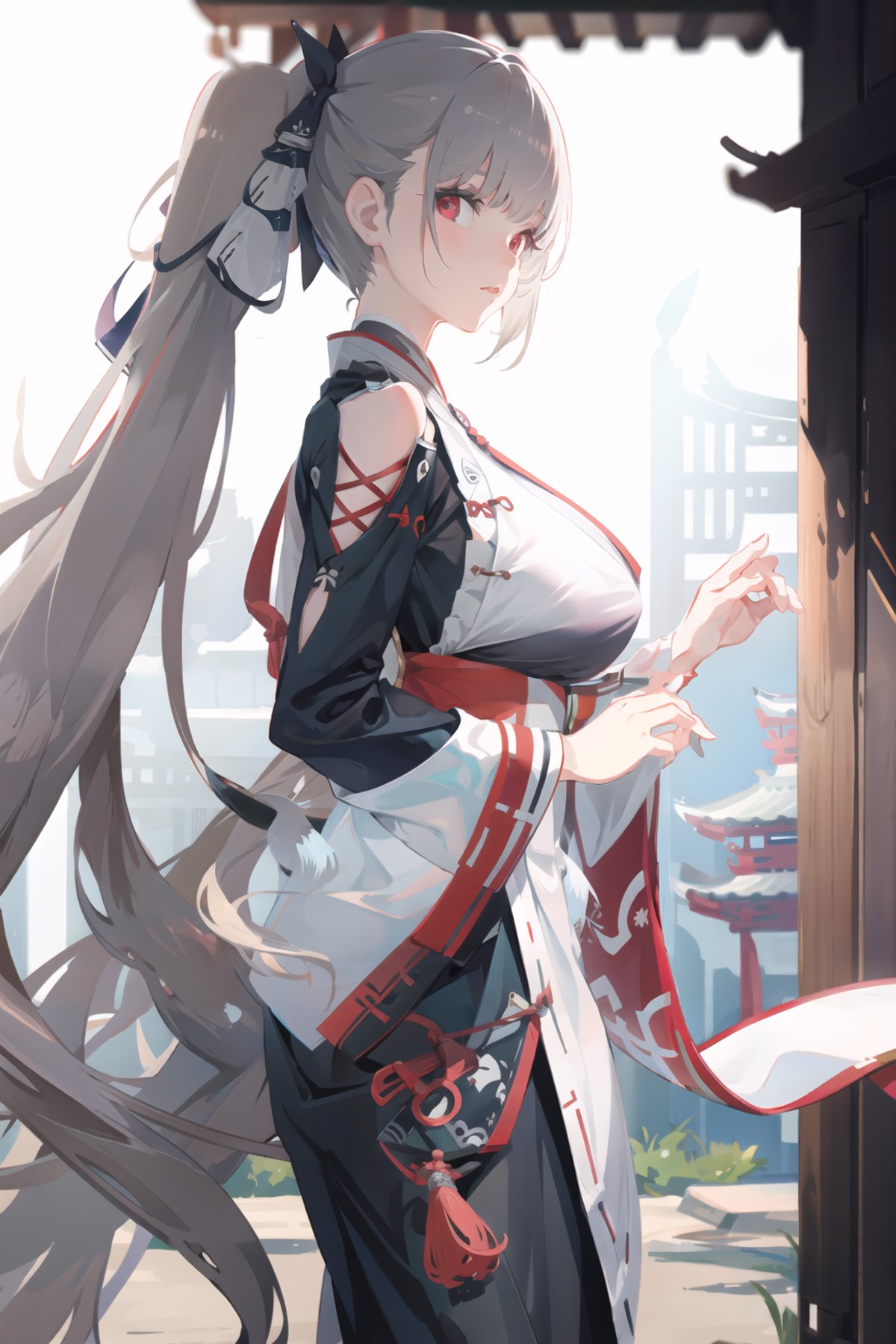 <lora:[2023.03.24]hanfu:0.2>, <lora:formidable_AzurLane_v2:1.0>, cowboy shot, from side, looking at viewer, formidable_def...