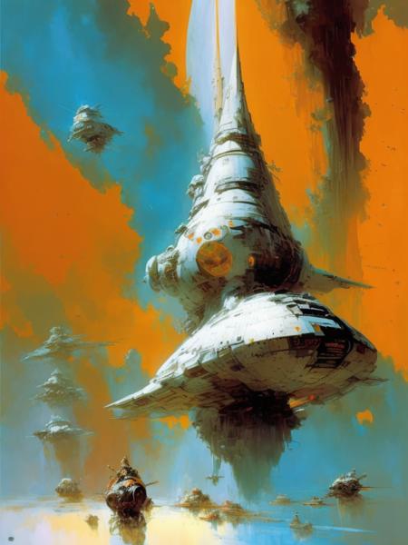 <lora:JohnBerkey:1>by John Berkey a crazy spaceship by John Berkey