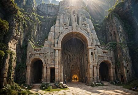 (POV view , DOF, first people view from the entrance, low angle shot:1.4),
(Ancient civilization, Alien Prometheus movie scene, dune movie scene:1.5), 
Emerging from the embrace of shadow, the last wanderer steps into a realm woven by the gods. In an ancient ruin that breathes secrets, their journey unfolds as the universe unveils the dance of light and darkness. Fighting the Forgotten Guardians and pursuing the Cone Relic, they tread a path of danger and awe. From the silent depths of the catacombs to the star whispers of ancient observatories, every discovery peels back the veil of reality. Facing the guardians of the abyss, seeing the majesty of the crystal dragon, the last wanderers embrace their destiny, not as a harbinger of redemption, but as seekers in the labyrinth of time, a mystery that echoes the eternal questions of existence itself.
(Large Files, Ultra Realistic, 8K, 16k, FHD, HD, VFX, Perfect, Photography, composition, Architecture Sales Photography, Architecture Competition, Ultra High Resolution, Cinematography, High Resolution Image:1.1), (dramatic lighting, direct sunlight, ray tracing, clear shadow:1.2),  (real landscape:1.1), (blurred background:1.0), (urban background, more_details) ,
great lighting, extremely detailed, hillscastel, Neo Classic, mayamaze