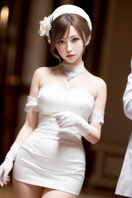 (photo realistic:1.55), <lora:reia02:1>, masterpiece, best quality, detailed, blurry, depth_of_field, blurry_background, blurry_foreground, 1girl, gloves, white_gloves, dress, motion_blur, photo_\(medium\), solo, white_dress