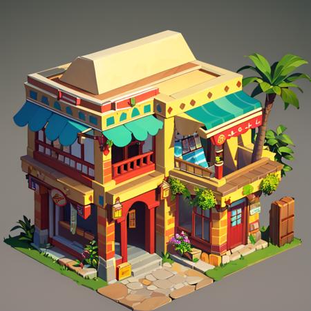 ((masterpiece,best quality)), absurdres <lora:Isometric_Setting:0.7>, Isometric_Setting, tropical, shop,