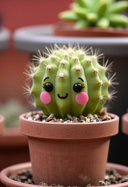 realistic photography of a cute cactus plant with face