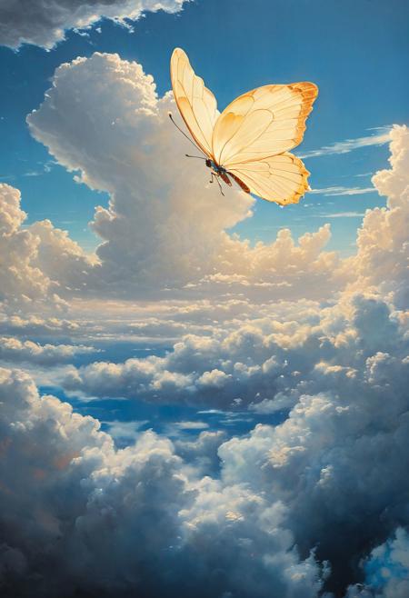 (a butterfly flying in the clouds) (ingenious opus magnum by Michael Vincent Manalo and Elvira Vigna:1.2), (pastel oil painting:0.1), high key with glistening light, cosmic anddireful and dramatic atmosphere, (zestful quinacridone nickel azo gold and electricblue color swatch:0.1), raw details, crisp details, bokeh lights, <lora:xl_more_art-full_v1:0.6> ,analog photo, full body,, tall height, against the rise in the background, , , epic clouds, (oil on canvas:0.2), , art by Jeremy Mann, god rays, dramatic light,    ,  (art by Eduard Wilhelm Pose and Master of the Holy Blood and Ivan Bilibin:1.1), (oxygen-rich air and sheltered atmosphere,, aesthetic of hard - edge painting:0.1), symmetry and balance, pioneering unparalleled masterwork with superior details, <lora:MJ52:0.90> <lora:xl_more_art-full_v1:0.4> <lora:RMSDXL_Creative:1>,(skin texture),masterpiece, top quality, best quality, official art,highest detailed,,atmospheric lighting, cinematic composition,complex multiple subjects, 4k HDRvaporwave style , , cyberpunk, vibrant, neon colors, , highly detailed,,,Leica Q2 with Summilux 35mm f/1.2 ASPH, ,clear face, Ultra High Resolution, wallpaper, 8K,Rich texture details, hyper detailed, detailed eyes, detailed background, dramatic angle,