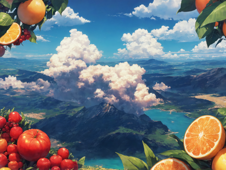 detailed background, cloud, fruits