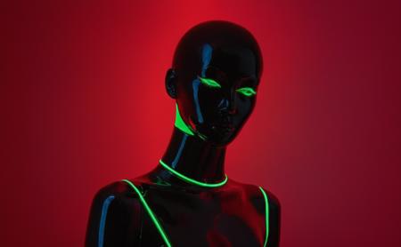<lora:RMSDXL_Enhance:1> <lora:SDS_Contrast%20tool_XL:1.5> <lora:xl-shanbailing-1015contrast:1> contrastï¼color patches, (aesthetic, minimalistic:1.2), vibrant red background full of neon lights, creepy faceless green mannequin standing, intricate details, masterpiece, professional album cover photo, studio lighting, (intense & vibrant colors:1.1)